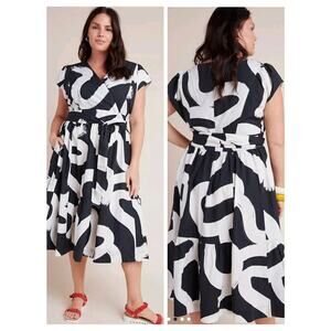 3964) Anthro Plus Maeve Sleeveless Black & White Mairead Midi Dress Size 22W